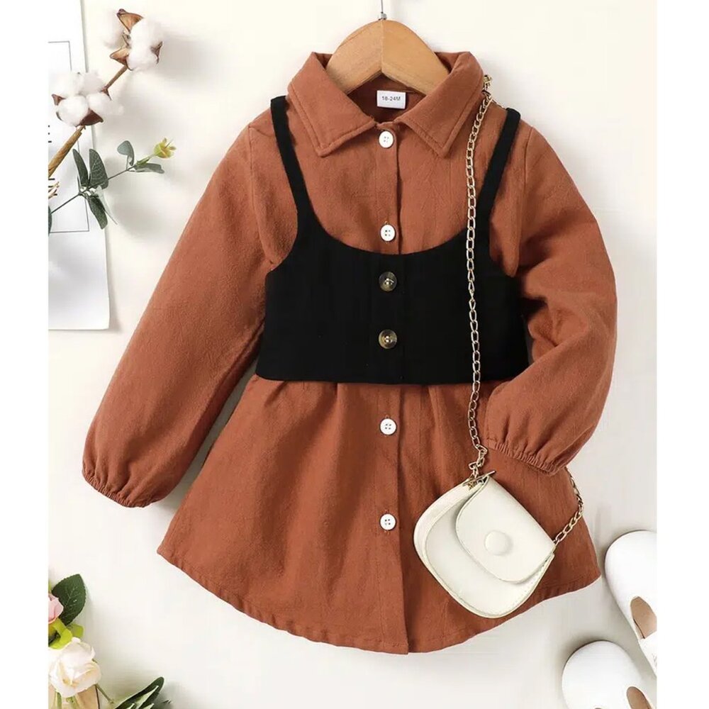 Button Down Long Sleeve Dress 2 Piece Size 5-6 Years NEW